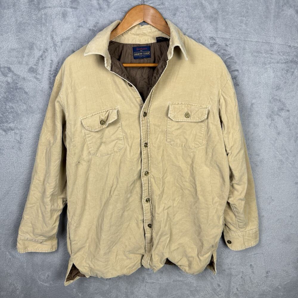 VINTAGE Country Touch Mens Tan Corduroy Quilted Lining Jacket Size L‎